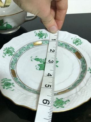 Vtg 2pc HEREND Hungary Green Chinese Bouquet Floral Porcelain Teacup & Plates 4