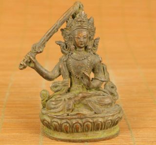 Rare Chinese Old Bronze Hand Carving Green Tara Buddha Statue Figue Decoration