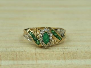 Vintage 10k Yellow Gold Emerald And Diamond Ring Sz 5.  5
