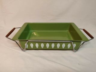 Vintage Cathrineholm Green Lotus Enamel Lasagna Pan With Holder Cond.  9x13 "