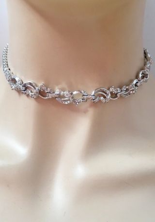 Rare Vintage Pennino Diamond Rhinestones Scroll Design Bridal Choker Necklace