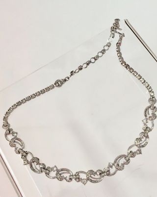 RARE Vintage PENNINO Diamond Rhinestones Scroll Design Bridal Choker Necklace 2