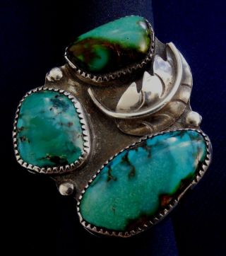 Native American Sterling 3 Turquoise Cabs Vintage Large Ring Size 9.  6 Estate