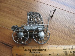 Vintage Hand Soldered Baby Carriage Miniature Buggy Tin Doll Stroller Accessory