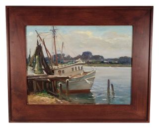 Vintage Cape Cod Nautical Harbor Landscape Oil Painting Irene Stry Clair Listed