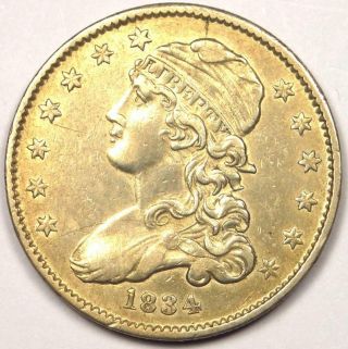1834 Capped Bust Quarter 25c - Au Details - Rare Early Date Type Coin