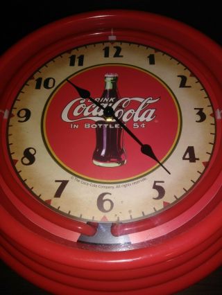 VINTAGE 15” COCA COLA NEON WALL CLOCK DRINK COCA COLA IN BOTTLE 5 CENTS 3