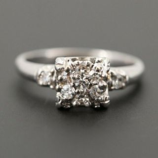 Vintage 10k White Gold Diamond Cluster Ring