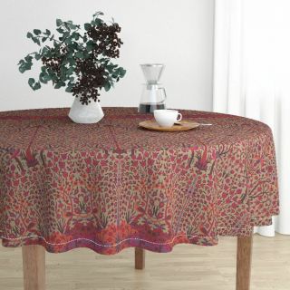 Round Tablecloth Persian Vintage Damask Turkish Moroccan Indian Cotton Sateen