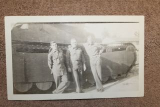 Three WW2 Photographs of U.  S.  GI ' s w/Fake German Decoy/Training Tank 2