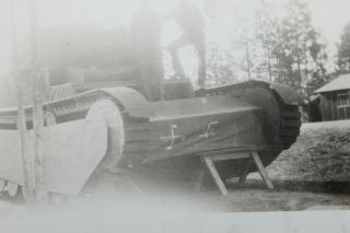 Three WW2 Photographs of U.  S.  GI ' s w/Fake German Decoy/Training Tank 4