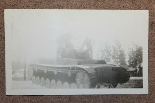Three WW2 Photographs of U.  S.  GI ' s w/Fake German Decoy/Training Tank 5