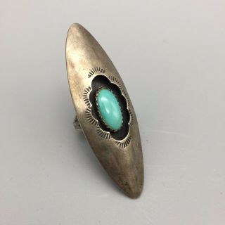 Gorgeous Shadowbox Style,  Vintage Turquoise & Sterling Silver Ring - Size 6 2