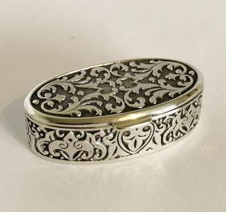 Vintage Art Nouveau 925 Silver / Trinket Pill Box - Gold Gilded - London 1985