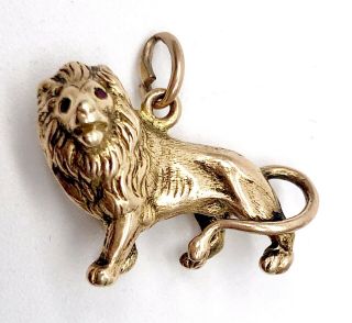 Vintage Awesome Solid 14k Yellow Gold Lion Cat Charm Pendant 22mm X 18mm