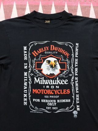 Vtg Harley Davidson Milwaukee Eagle T Shirt 80s Jack Daniels Mens S/m Rare