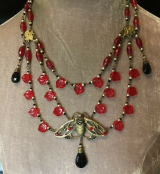 Vintage Jewellery Fabulous Czech Art Nouveau Moth Crystal Festoon Necklace