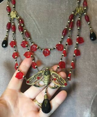 Vintage jewellery fabulous Czech art nouveau moth crystal festoon necklace 2