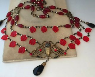 Vintage jewellery fabulous Czech art nouveau moth crystal festoon necklace 5