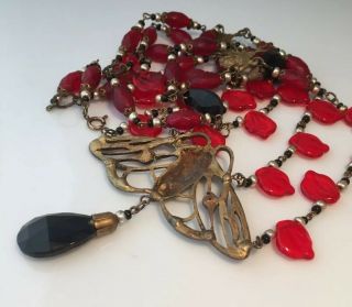 Vintage jewellery fabulous Czech art nouveau moth crystal festoon necklace 6