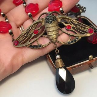Vintage jewellery fabulous Czech art nouveau moth crystal festoon necklace 7