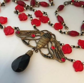 Vintage jewellery fabulous Czech art nouveau moth crystal festoon necklace 8
