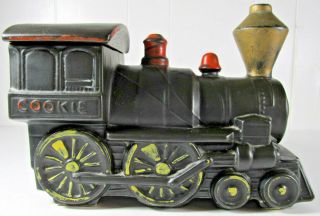 Vintage Mccoy Usa Train Engine Locomotive Black Cookie Jar W Lid Art Pottery