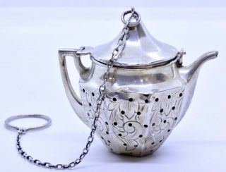 Antique Webster Sterling Silver Etched Filigree Kettle Pot Tea Ball Infuser
