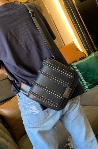 YSL ETTY black studded vintage silver leather shoulder bag 10