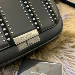 YSL ETTY black studded vintage silver leather shoulder bag 6