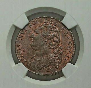 1792 - D France King Louis Xvi Bronze 12 Deniers Ngc Ms - 64 Brown Rare L@@k