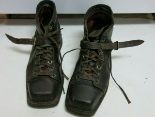 Vintage Wwii Us Army 10th Mountain Division Type 1 Leather Ski Boots Size 9 1/2