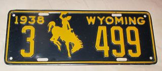 Rare Vintage 1938 Wyoming License Plate 7 Days Only