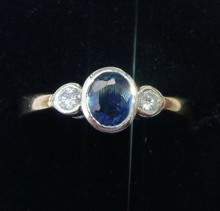 Antique Style 9ct Gold Sapphire & Diamond Trilogy Ring,  Size I,  Rubover Set