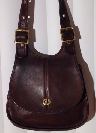 Vintage Coach Brown Leather Crescent Saddle Bag Nyc