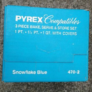Vintage Pyrex Snowflake Garland Casserole Set 471,  472 & 473 2
