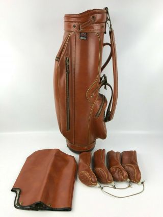 Vintage Hot - Z Golf Bag Brown Leather Usa W/ Hood & Club Covers
