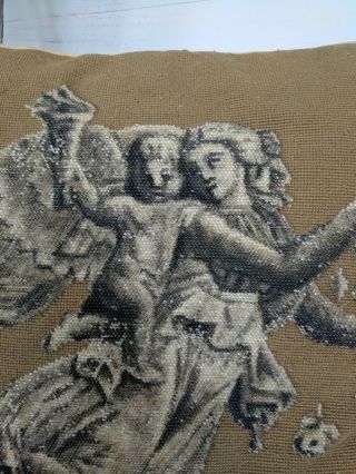 VTG Cherub Angel Goddess Pillow Needlepoint Beaded 23 x 23 3