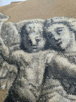 VTG Cherub Angel Goddess Pillow Needlepoint Beaded 23 x 23 4