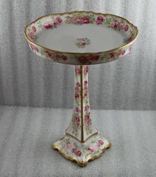 Antique Elite Limoges Pink Roses 9 5/8” Tazza Compote