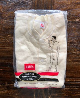 Vintage Nos 1950/60s Men’s Union Suit Rib Knit Short - Sleeve Long Johns