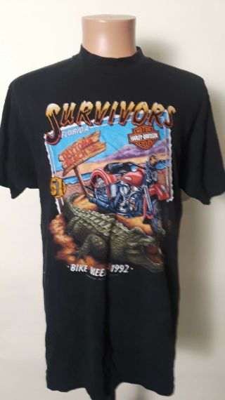 Vintage Harley Davidson 3d Emblem 1992 Dayton Beach Bike Week Tshirt Men Size Xl