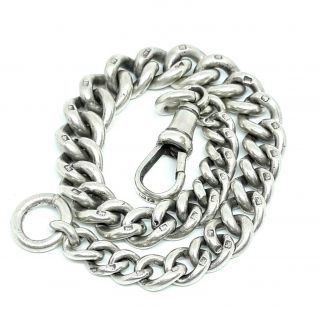 Rare Antique Large Sterling Silver Graduated Curb Link Dog Clasp Charm Bracelet