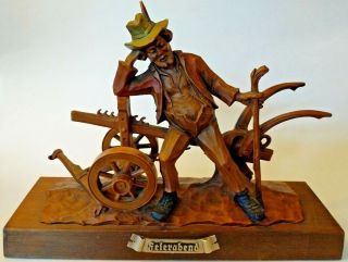 Feirarbend German Austrian Man Plough Vtg Farmer Figure Desk Mantle Display 12 "