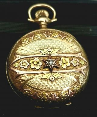 Vintage Antique 1916 Gold And Mine Cut Diamond Elgin Pocket Watch