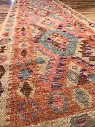 Vintage Tribal Veg dye Hand - Made Kilim Area Rug 2.  10x12.  10 RUNNER— - 5
