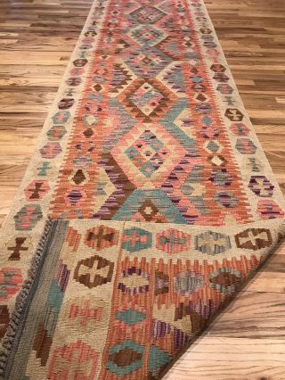 Vintage Tribal Veg dye Hand - Made Kilim Area Rug 2.  10x12.  10 RUNNER— - 6