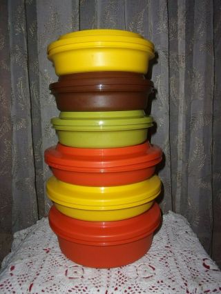 Vntg Tupperware Harvest Colors 1346 1336 1206 Seal N Serve Bowls W Lids 12 Pc