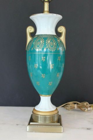 VINTAGE FREDERICK COOPER PEACOCK GREEN GOLD FRENCH MCM HOLLYWOOD REGENCY LAMP 2