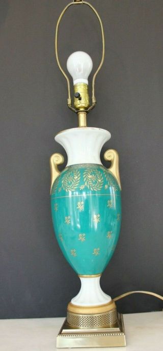 VINTAGE FREDERICK COOPER PEACOCK GREEN GOLD FRENCH MCM HOLLYWOOD REGENCY LAMP 8